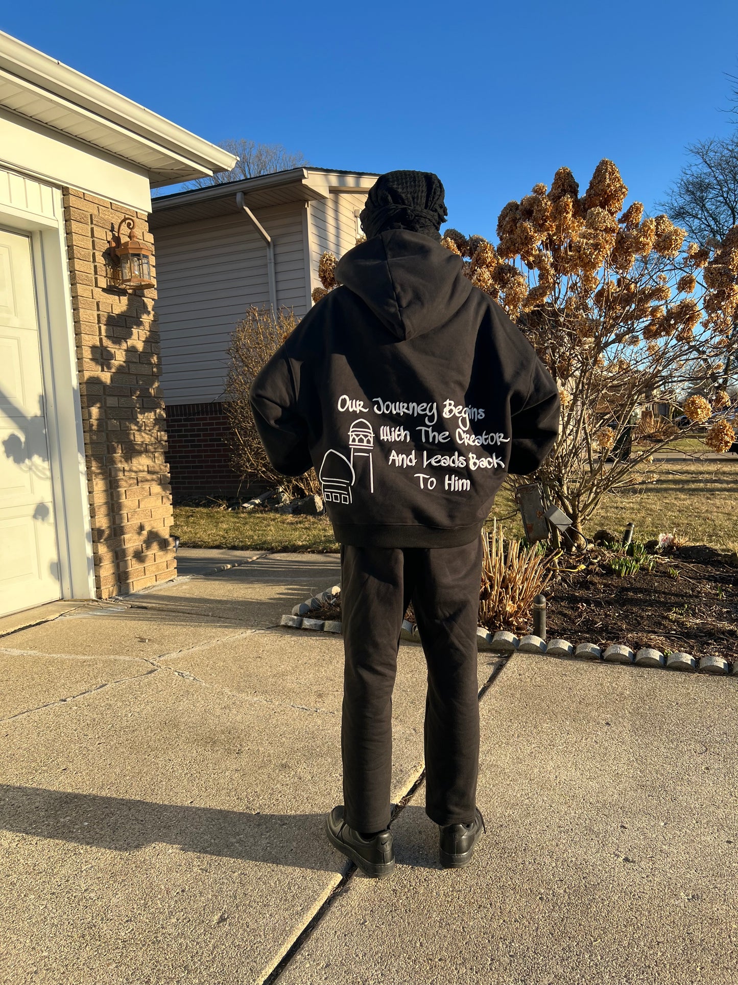 Black oversized hoodie with white embroidery