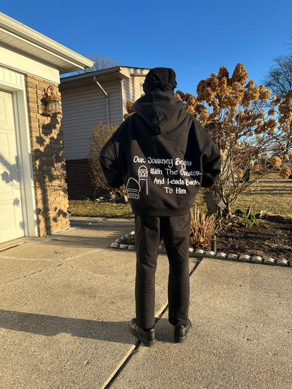 Black oversized hoodie with white embroidery