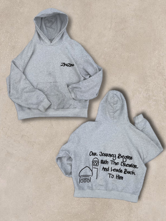 Light gray oversized hoodie with black embroidery