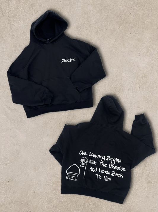 Black oversized hoodie with white embroidery